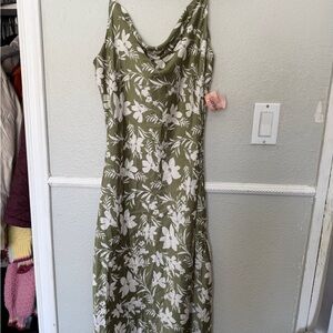 Inspired Hearts Olive Green Slip Dress with White Floral Print